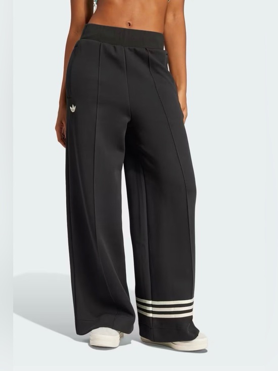 adidas Pants - Adidas Black Wide-Leg Track Pants with Contrast Hem Stripes